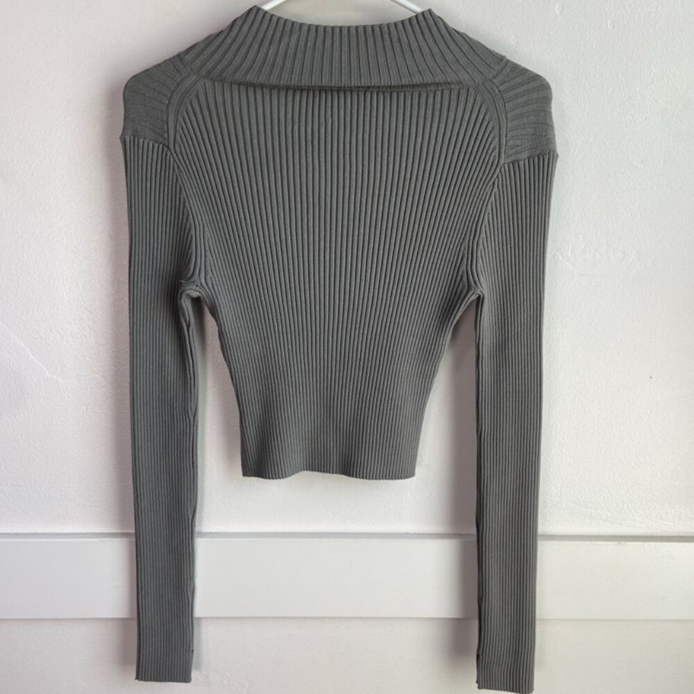 All Saints Grey Ribbed V-Neck Sweater - Picture 5 of 12